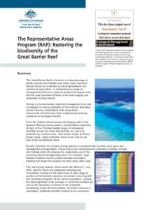 The Representative Areas Program (RAP): Restoring the biodiversity of the Great Barrier Reef  Click here to access all projects