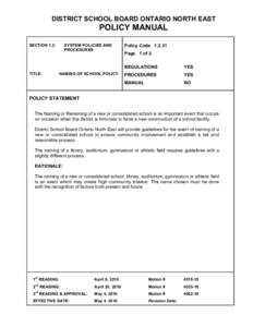 DISTRICT SCHOOL BOARD ONTARIO NORTH EAST  POLICY MANUAL SECTION 1.2:  TITLE: