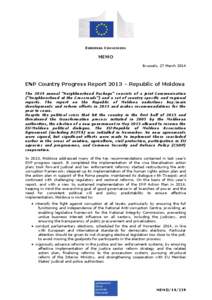 EUROPEAN COMMISSION  MEMO Brussels, 27 March[removed]ENP Country Progress Report 2013 – Republic of Moldova