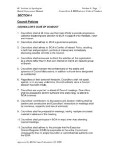 BC Institute of Agrologists Board Governance Manual Section 4 / Page 1 Councillors & ED/Registrar Code of Conduct