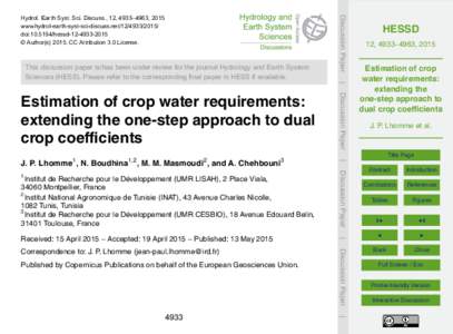 Equations / Earth / Agriculture / Penman–Monteith equation / Evapotranspiration / Crop coefficient / Leaf Area Index / Resistor / Agronomy / Hydrology / Water