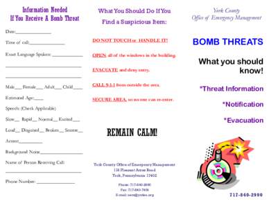 Bomb Threat Brochure (Workplace or Public version)