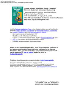 http://www.nap.edu/catalog/5789.html We ship printed books within 1 business day; personal PDFs are available immediately. Adviser, Teacher, Role Model, Friend: On Being a Mentor to Students in Science and Engineering Na