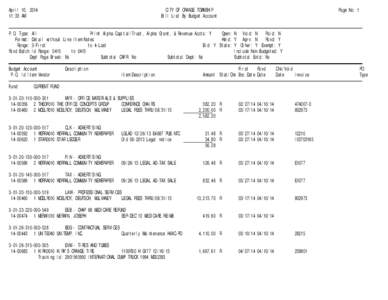 April 10, [removed]:33 AM CITY OF ORANGE TOWNSHIP Bill List By Budget Account