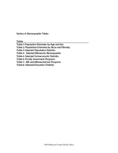 Section A: Demographic Tables Tables Table 1: Population Estimates by Age and Sex Table 2: Population Estimates by Race and Ethncity Table 3: Selected Population Statistics Table 4: Selected Minnesota Demographics