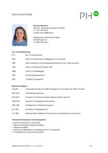 Curriculum Vitae  Susanne Bosshart Dozentin, Leitung Berufspraktische Studien +43 