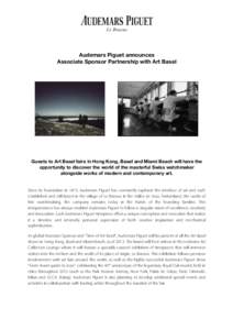    Audemars Piguet announces Associate Sponsor Partnership with Art Basel  	
  