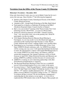 Historian’s Newsletter – December 2012