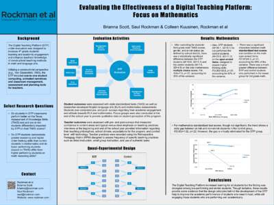 Evaluating the Effectiveness of a Digital Teaching Platform: Focus on Mathematics Brianna Scott, Saul Rockman & Colleen Kuusinen, Rockman et al Evaluation Activities  Background