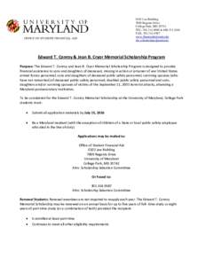 0102 Lee Building 7809 Regents Drive College Park, MDTEL:  & FAX: www.financialaid.umd.edu