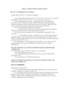 TITLE V--DEVELOPING INSTITUTIONS SEC[removed]AUTHORIZED ACTIVITIES. Section 503(b) (20 U.S.C. 1101b(b)) is amended-(1) by redesignating paragraphs (6), (7), (8), (9), (10), (11), (12), (13), and (14), as