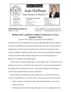  	
  	
  	
  	
  	
  	
  	
  	
  	
  	
  	
  	
  	
  	
  	
  	
  	
  	
    FOR IMMEDIATE RELEASE February 11, 2013  Contact: Jeff Hillery, Communications Director