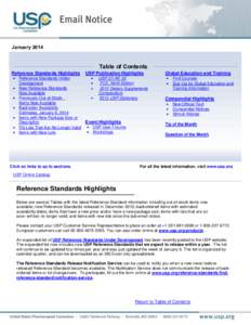January[removed]Table of Contents Reference Standards Highlights  Reference Standards Under Development