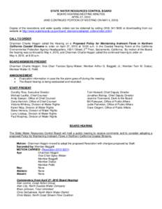 STATE WATER RESOURCES CONTROL BOARD BOARD HEARING/MEETING MINUTES APRIL 27, 2010 (AND CONTINUED PORTION OF MEETING ON MAY 4, 2010) Copies of the resolutions and water quality orders can be obtained by calling[removed]