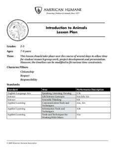 Introduction to Animals Lesson Plan Grades:	  2-3