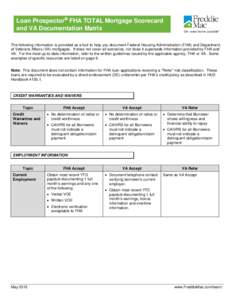 Loan Prospector FHA TOTAL Mortgage Scorecard and VA Documentation Matrix