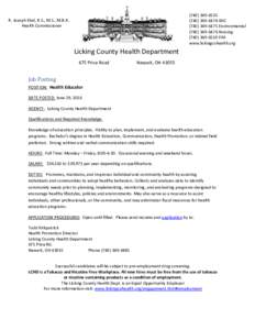 Health promotion / Health policy / Health education / WIC / Licking County /  Ohio / Health / Nicotine