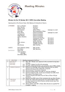 Meeting Minutes Sept 2011 Minutes for the 18 October 2011 VHPA Committee Meeting Meeting held at The Retreat Hotel, 226 Nicholson St Abbotsford Victoria. ATTENDEES