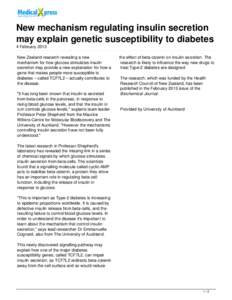 New mechanism regulating insulin secretion may explain genetic susceptibility to diabetes