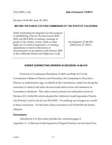 ALJ/SMW/vm2  Date of Issuance[removed]Decision[removed]June 30, 2014 BEFORE THE PUBLIC UTILITIES COMMISSION OF THE STATE OF CALIFORNIA