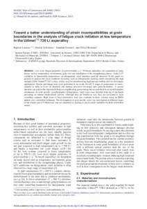 MATEC Web of Conferences 14, DOI: matecconfc Owned by the authors, published by EDP Sciences, 2014   Toward a better understanding of strain incompatibilities at grain