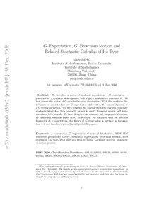 arXiv:math/0601035v2 [math.PR] 31 Dec[removed]G–Expectation, G–Brownian Motion and