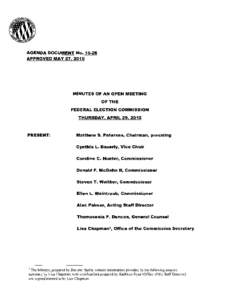 Politics / Federal Election Commission / Cynthia L. Bauerly / Ellen L. Weintraub / Agenda / Petersen / Minutes / Donald F. McGahn II / Steven T. Walther / Meetings / Parliamentary procedure / Government