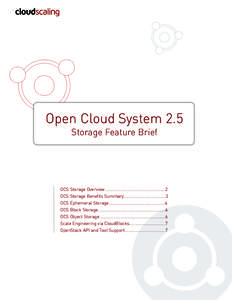 Open Cloud System 2.5 Storage Feature Brief OCS Storage Overview ..................................................2 OCS Storage Benefits Summary...................................3 OCS Ephemeral Storage.................