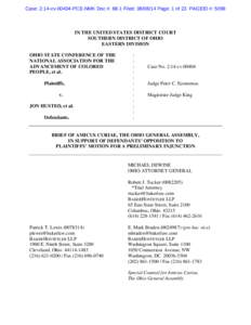Case: 2:14-cv[removed]PCE-NMK Doc #: 68-1 Filed: [removed]Page: 1 of 23 PAGEID #: 5099  IN THE UNITED STATES DISTRICT COURT SOUTHERN DISTRICT OF OHIO EASTERN DIVISION OHIO STATE CONFERENCE OF THE