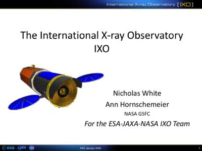 Nicholas White Ann Hornschemeier NASA GSFC For the ESA-JAXA-NASA IXO Team AAS January 2009