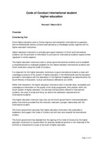 Code of Conduct international student higher education Revised 1 March 2013 Preamble Considering that