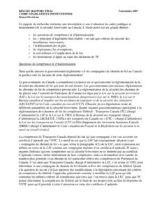 RÉSUMÉ /RAPPORT FINAL CADRE LÉGISLATIF ET INSTITUTIONNEL Deana Silverstone 9 novembre 2007