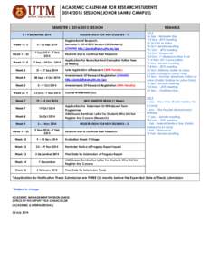 ACADEMIC CALENDAR FOR RESEARCH STUDENTSSESSION (JOHOR BAHRU CAMPUS) SEMESTER I, SESSION 2 – 4 September 2014