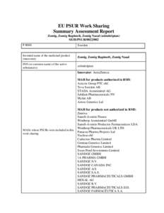 EU PSUR Work Sharing Summary Assessment Report Zomig, Zomig Rapimelt, Zomig Nasal (zolmitriptan) SE/H/PSUR[removed]P-RMS