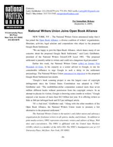Open Book Alliance / Google Books / AFL–CIO / Google / United Auto Workers / World Wide Web / Digital media / Book Rights Registry / Google Book Search Settlement Agreement / International Federation of Journalists / National Writers Union / Computing