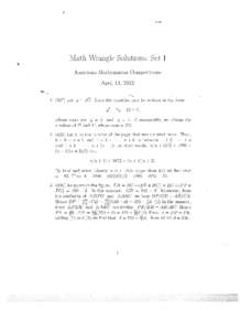 Math Wrangle Solutions: Set I American Mathematics Competitions April 14, 2012 1. 	[removed]Let y =