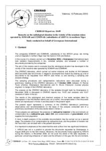 CRIIRAD Commission de Recherche et d’Information Indépendantes sur la Radioactivité  Valence, 12 February 2010.