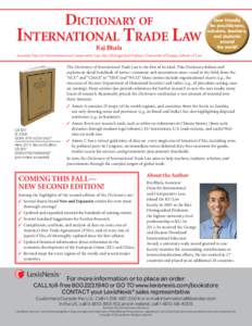 Dictionary of  International Trade Law Raj Bhala  User friendly