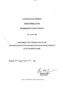 A I I O T T I A I lAki /» A H I T A i - r n n o n v M a v n u w i ixi-n_iru» V/J-II I I I - I W l u u v n w i v i BOXING CONTROL ACT[removed]DETERMINATION OF A CODE OF PRACTICE