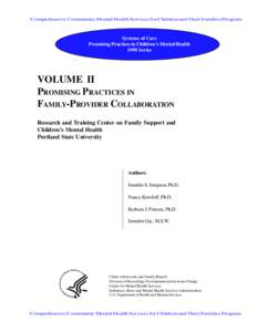 Comprehensive Community Mental Health Services for Children and Their Families Program  Systems of Care Promising Practices in Children’s Mental Health 1998 Series