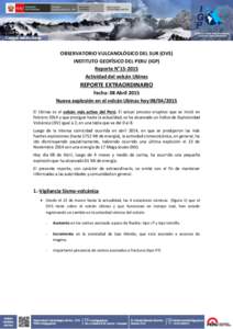 OBSERVATORIO VULCANOLÓGICO DEL SUR (OVS) INSTITUTO GEOFÍSICO DEL PERU (IGP) Reporte N°Actividad del volcán Ubinas  REPORTE EXTRAORDINARIO