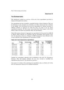 Part 3: Fiscal strategy and outlook  Attachment B TAX EXPENDITURES This attachment contains an overview of the cost of tax expenditures provided to