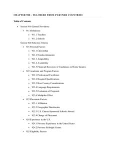 CHAPTER[removed]TEACHERS FROM PARTNER COUNTRIES Table of Contents Section 910 General Provisions 911 Definitions[removed]Teachers[removed]Schools