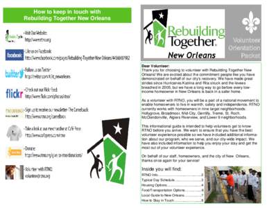 How to keep in touch with Rebuilding Together New Orleans Volunteer Orientation Packet
