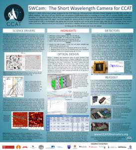 SWCam: The Short Wavelength Camera for CCAT SWCam is a short submm-wave camera designed for the CCAT telescope. SWCam provides diffraction limited imaging in the 200, 350, and 450 µm telluric windows. We plan 6 off-axis