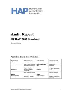 Audit Report Of HAP 2007 Standard Summary Findings Application Organisation Information Organisation: