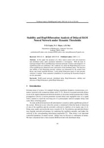 Nonlinear Analysis: Modelling and Control, 2009, Vol. 14, No. 4, 435–461  Stability and Hopf-Bifurcation Analysis of Delayed BAM Neural Network under Dynamic Thresholds P. D. Gupta, N. C. Majee, A. B. Roy Department of