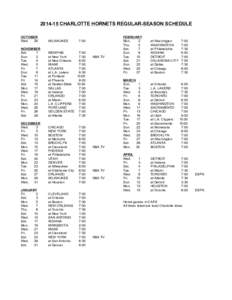 [removed]CHARLOTTE HORNETS REGULAR-SEASON SCHEDULE OCTOBER Wed. 29  MILWAUKEE