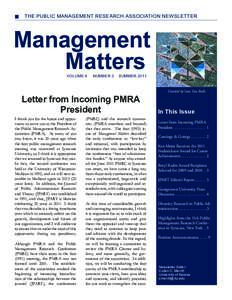 THE PUBLIC MANAGEMENT RESEARCH ASSOCIATION NEWSLETTER  Management Matters VOLUME 9