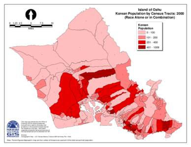 Island of Oahu Korean Population by Census Tracts: 2000 (Race Alone or in Combination[removed]%